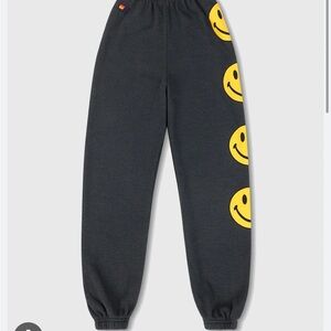 Aviator Nation Kids Joggers - Charcoal with Yellow Smiley Faces